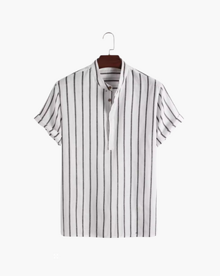 Men’s Striped Short Sleeve Shirt | Buttonless Collar