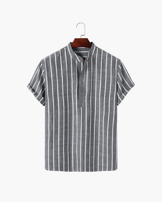 Men’s Striped Short Sleeve Shirt | Buttonless Collar