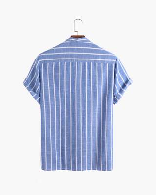 Men’s Striped Short Sleeve Shirt | Buttonless Collar