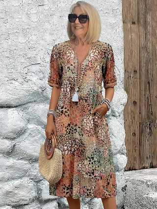 Women’s Casual V Neck Midi Dress | Printed