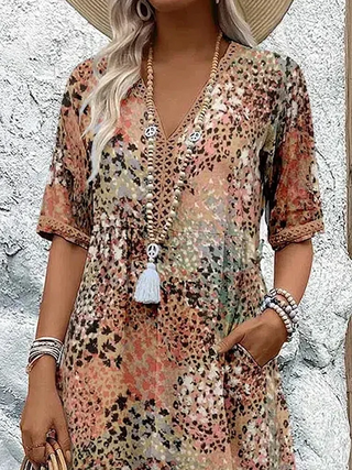 Women’s Casual V Neck Midi Dress | Printed