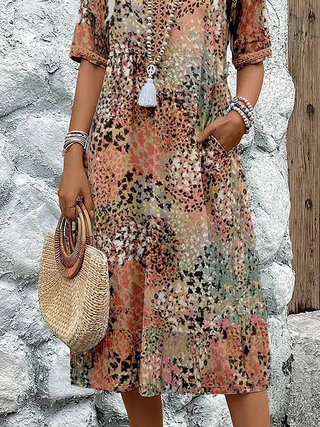 Women’s Casual V Neck Midi Dress | Printed