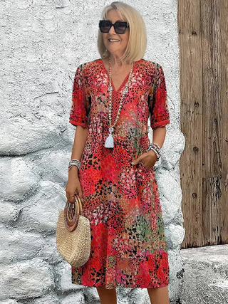 Women’s Casual V Neck Midi Dress | Printed