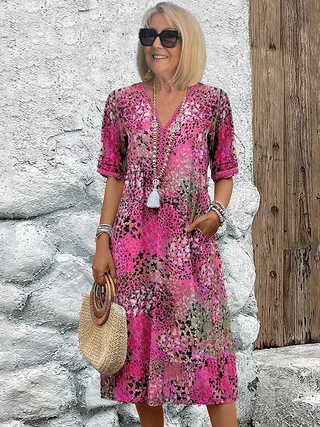 Women’s Casual V Neck Midi Dress | Printed