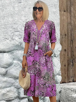 Women’s Casual V Neck Midi Dress | Printed